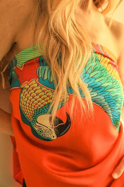 Année foulard en soie Perroquet corail rose turquoise