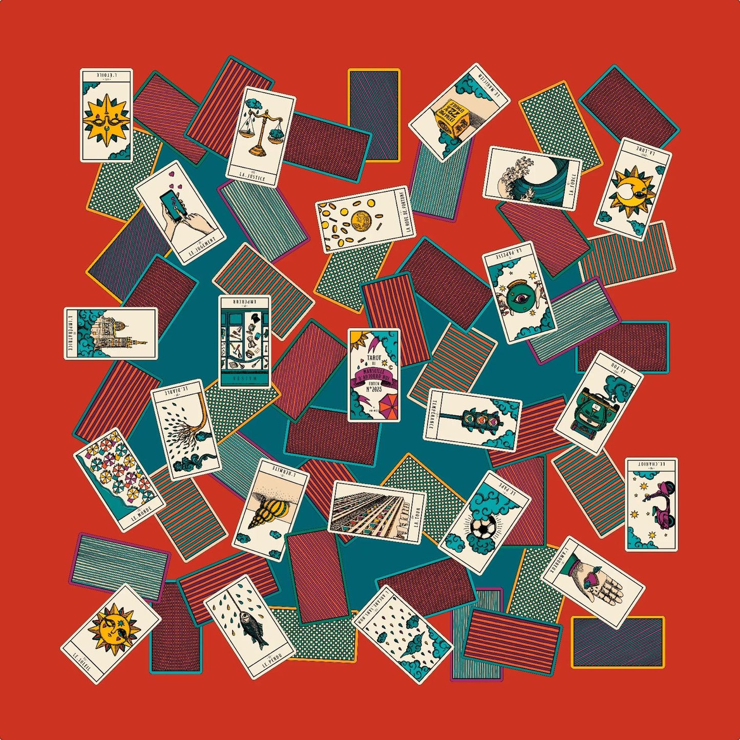 Année foulard en soie Tarot rouge