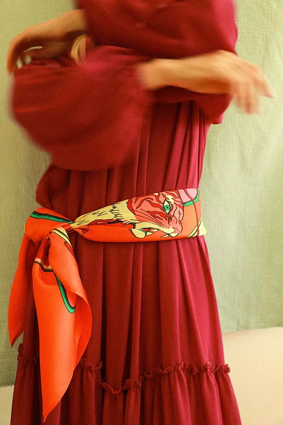 XX | Année foulard en soie Tigres corail