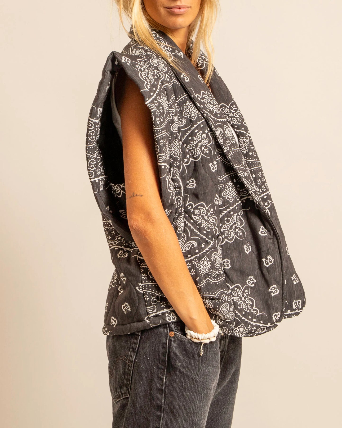 Aokyanos veste kimono Brooklyn sans manches bandana anthracite