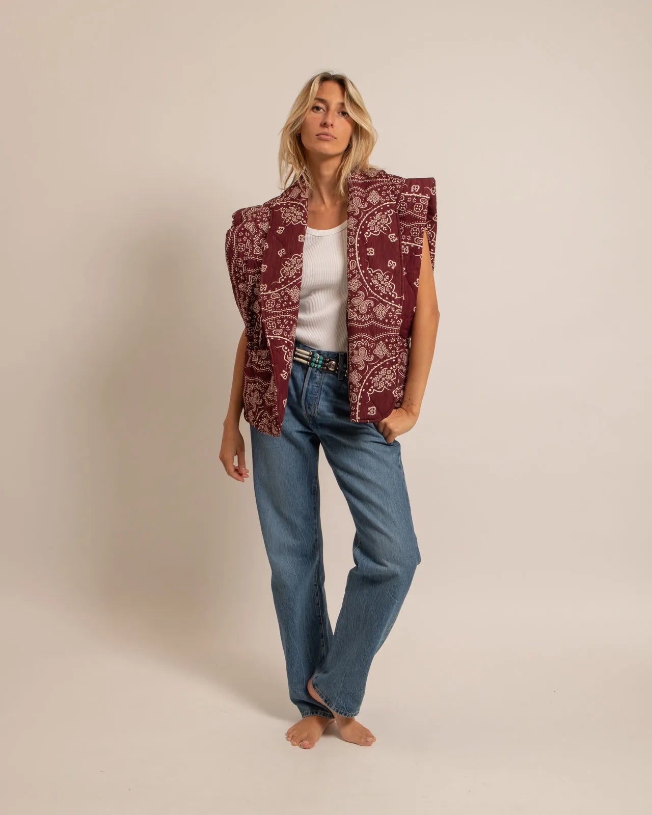 Aokyanos veste kimono Brooklyn sans manches bandana bordeaux