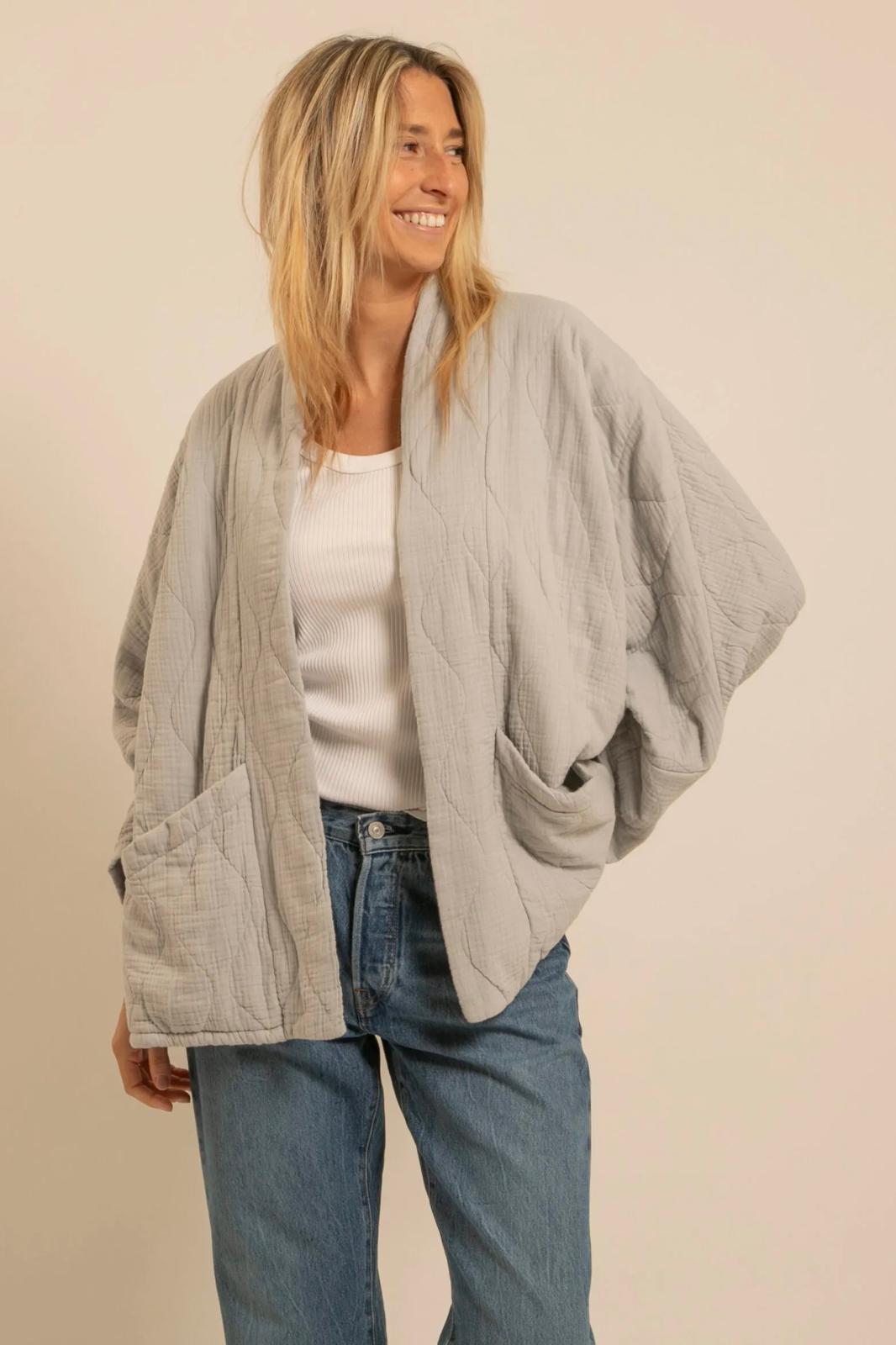 Aokyanos veste kimono Chicago gris perle