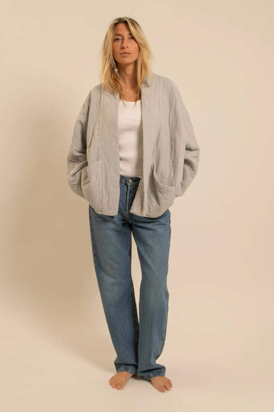 Aokyanos veste kimono Chicago gris perle