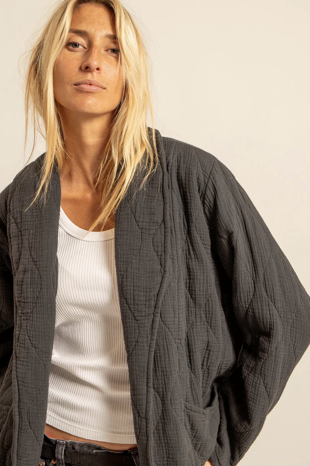 Aokyanos veste kimono Cuba gris anthracite