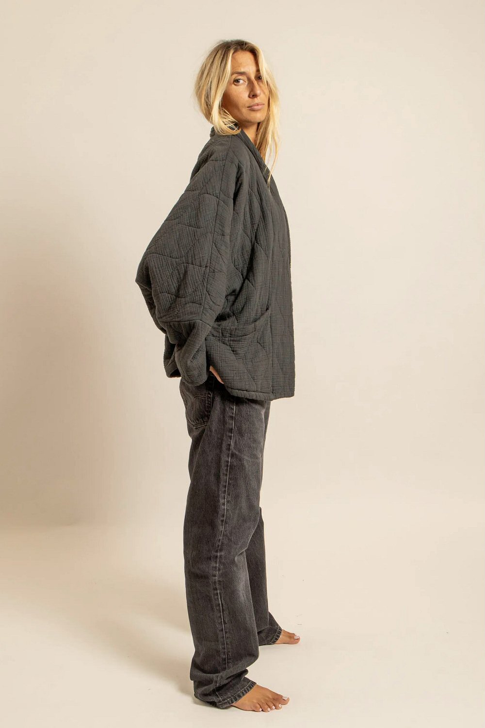 Aokyanos veste kimono Chicago gris anthracite