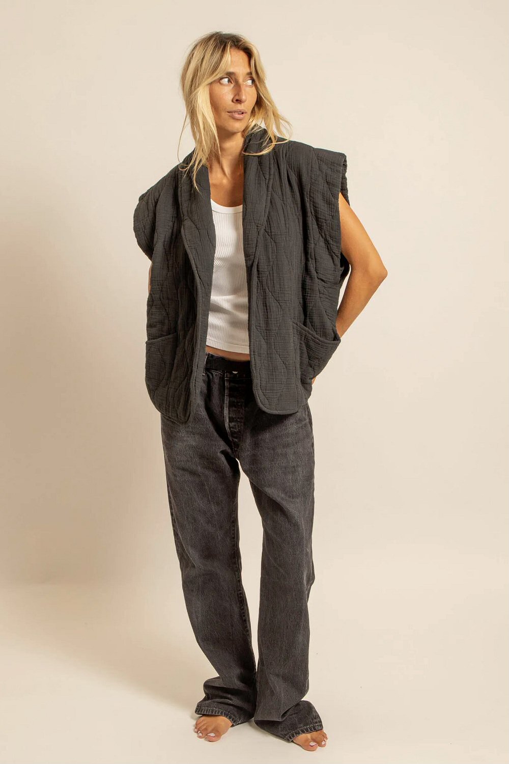 Aokyanos veste kimono Brooklyn sleeveless gris anthracite