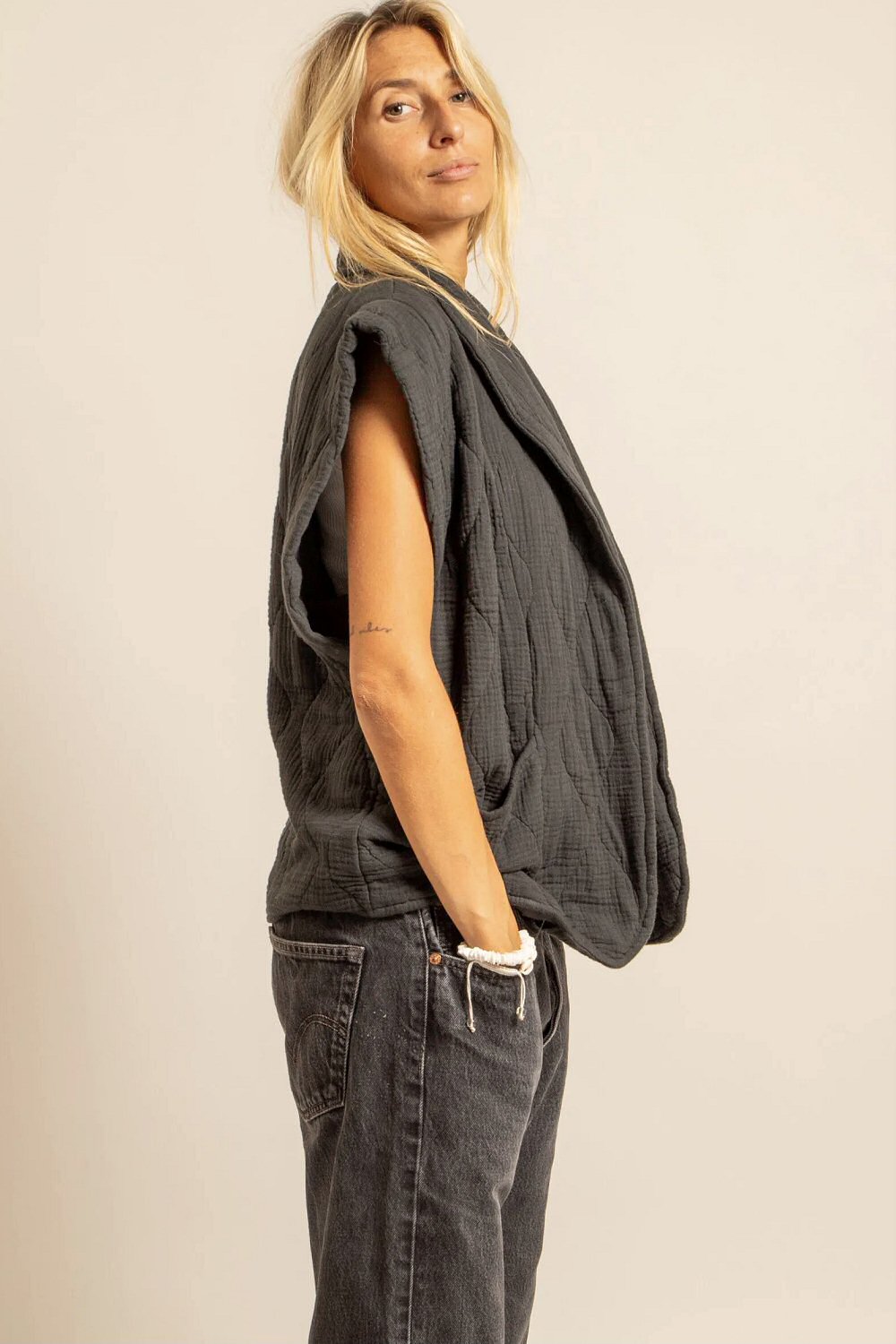 Aokyanos veste kimono Brooklyn sleeveless gris anthracite