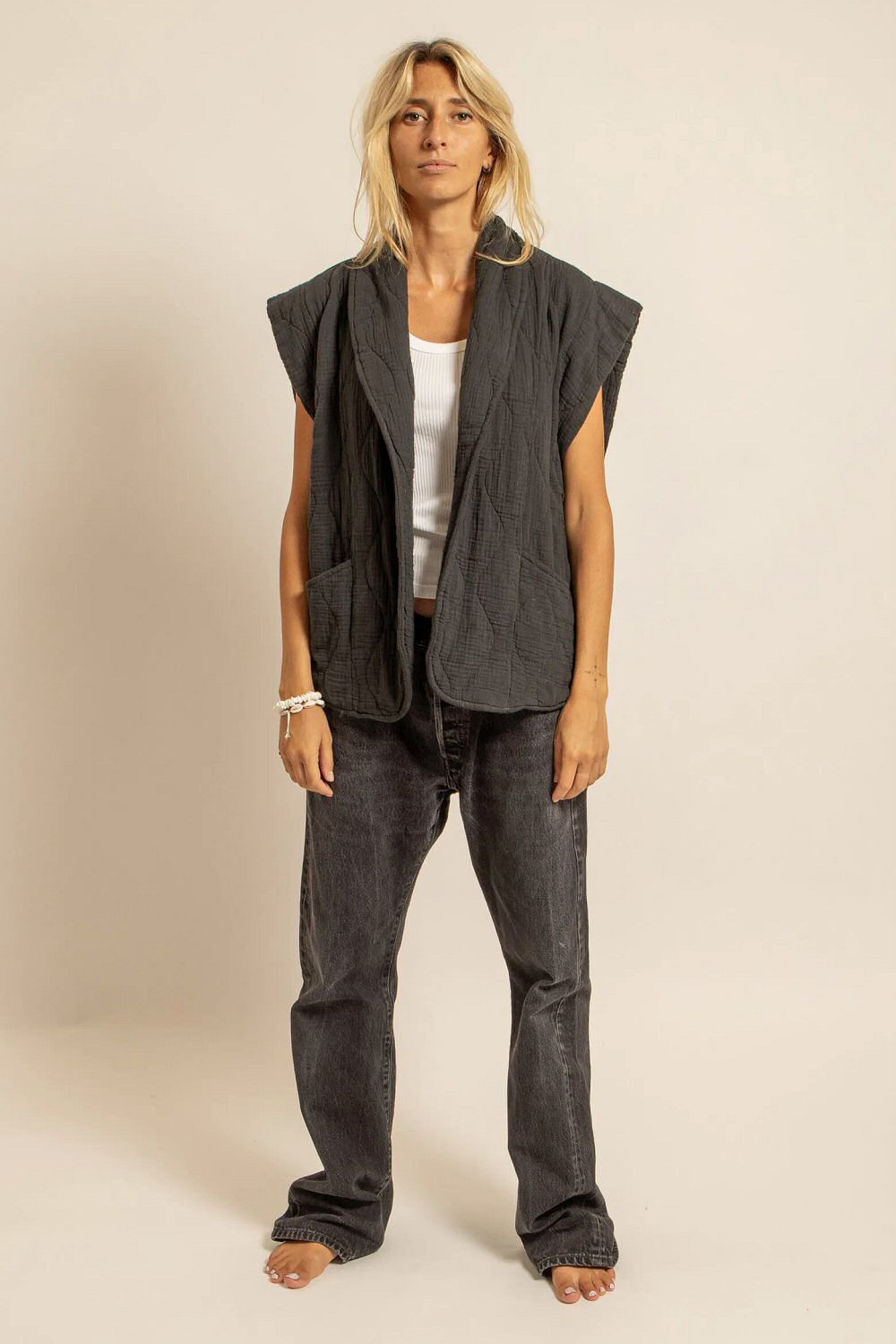 Aokyanos veste kimono Brooklyn sleeveless gris anthracite