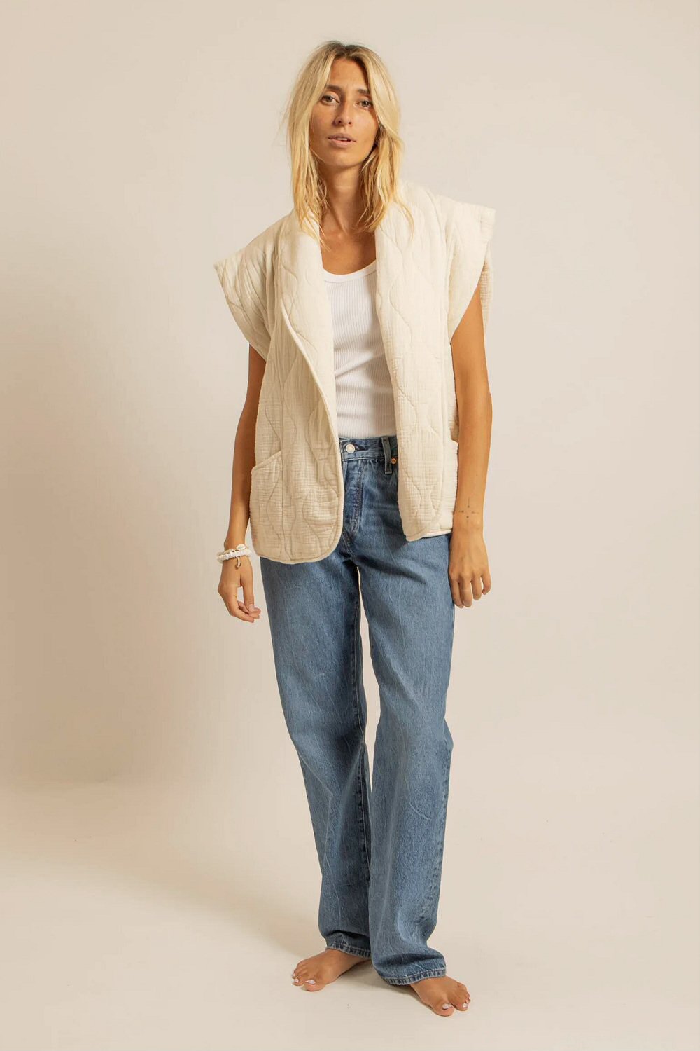Aokyanos veste kimono Brooklyn sleeveless cream écru