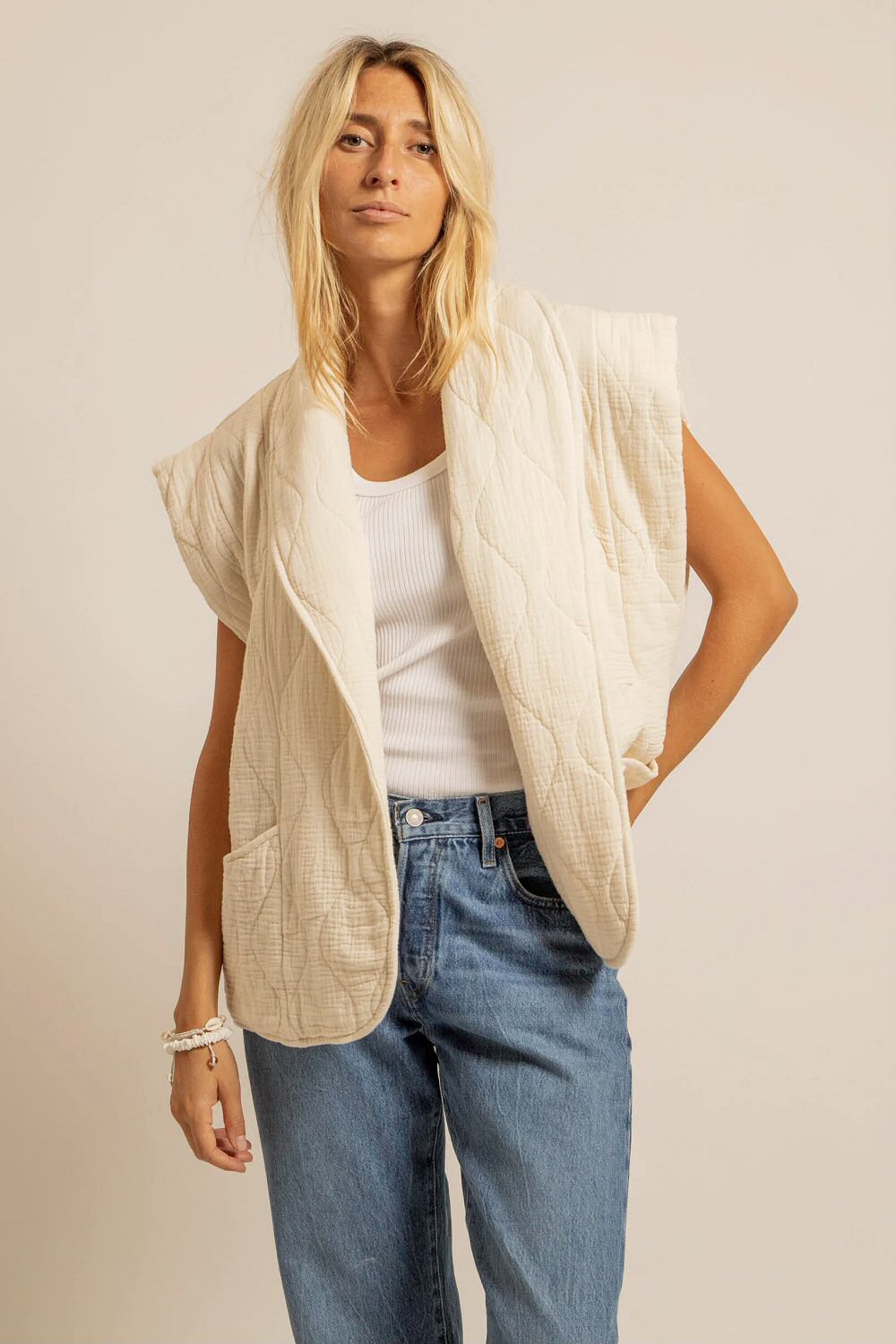 Aokyanos veste kimono Brooklyn sleeveless cream écru