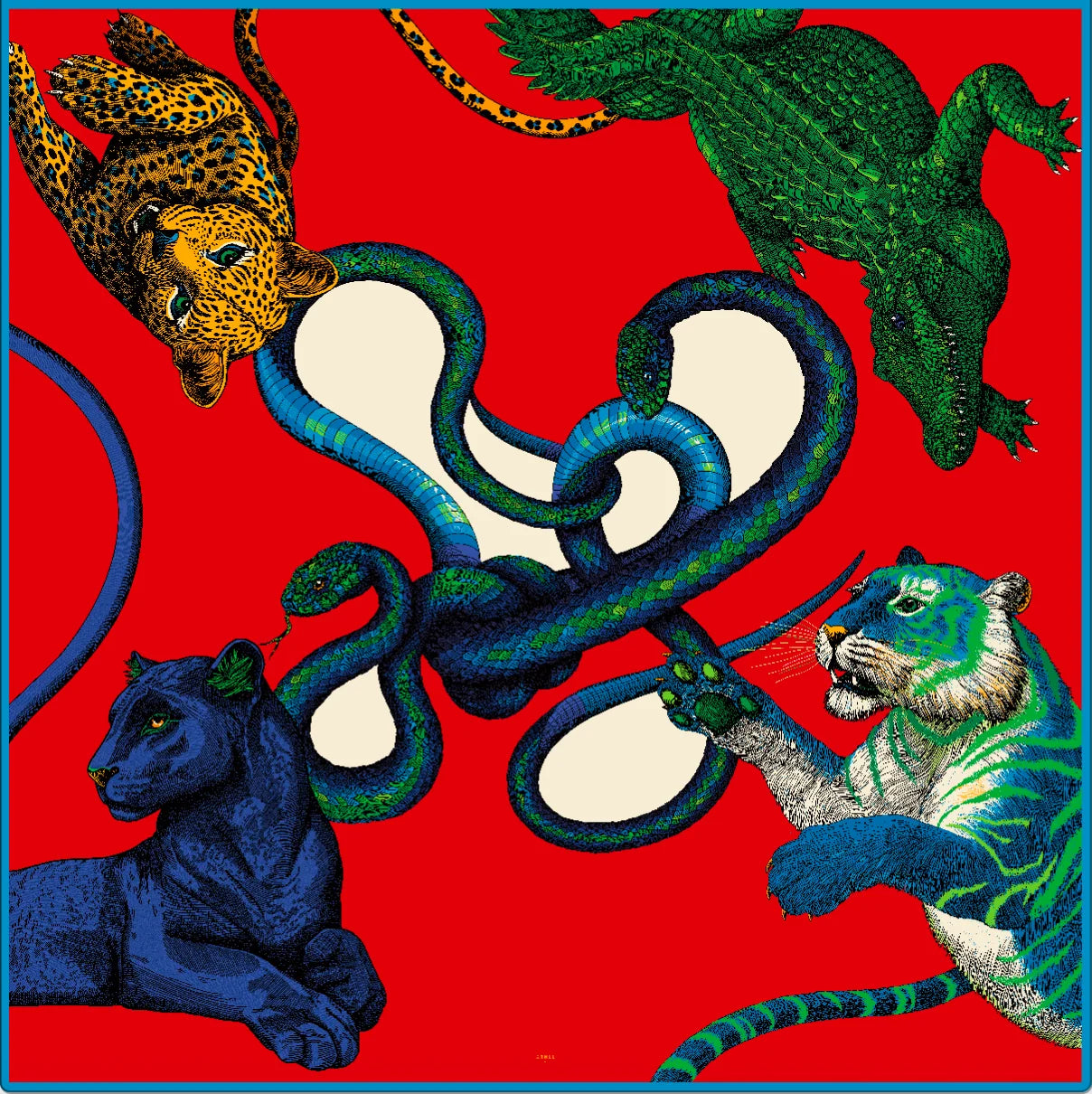 Année carre de soie 110cm Prédateurs rouge