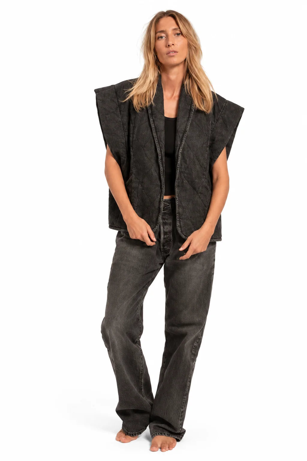Aokyanos veste kimono Brooklyn sans manches Denim noir