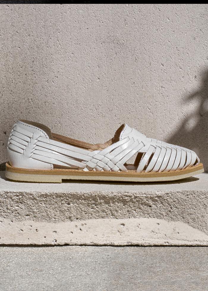 XPSummer | Sandales mexicaines plates Chamula cuir blanc