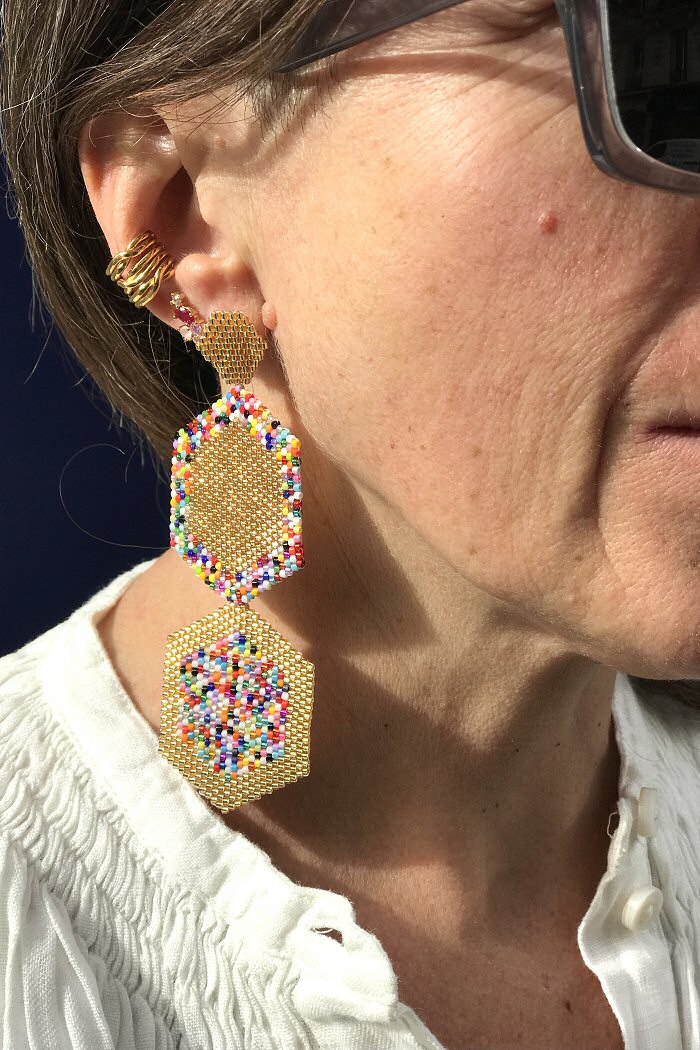 Bali Temples stud Galets gold strass