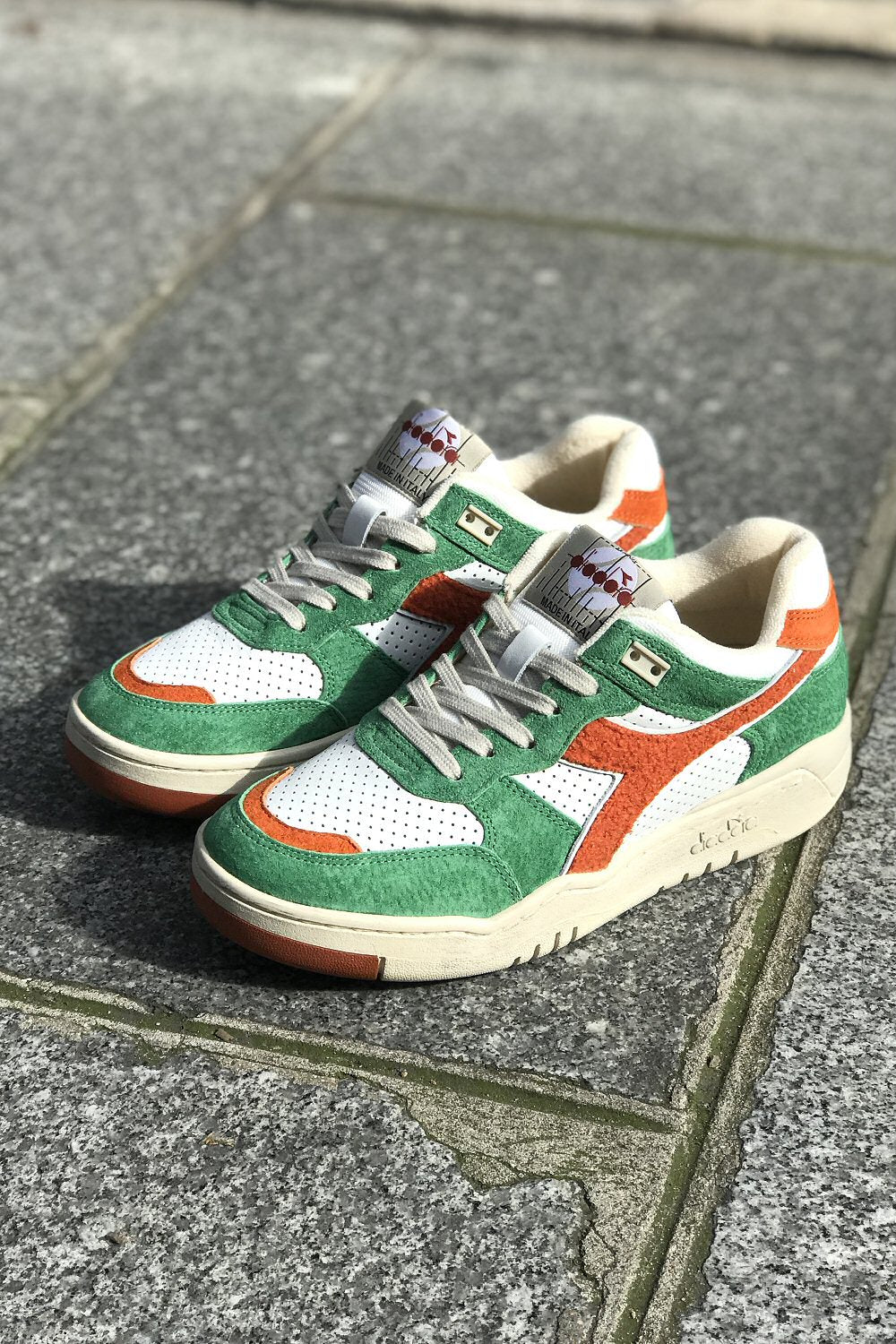 Diadora sneakers hi-tops MI baskets metallic orange green leather