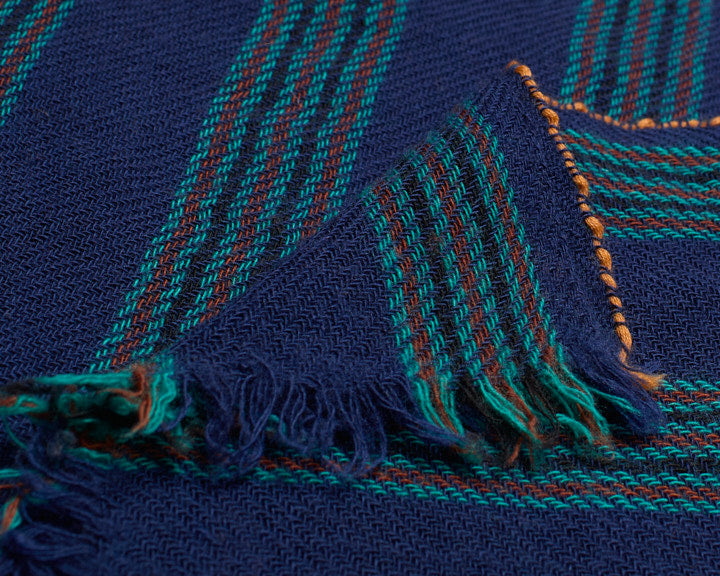 Lovat & Green foulard en laine Paul rayure bleu vert