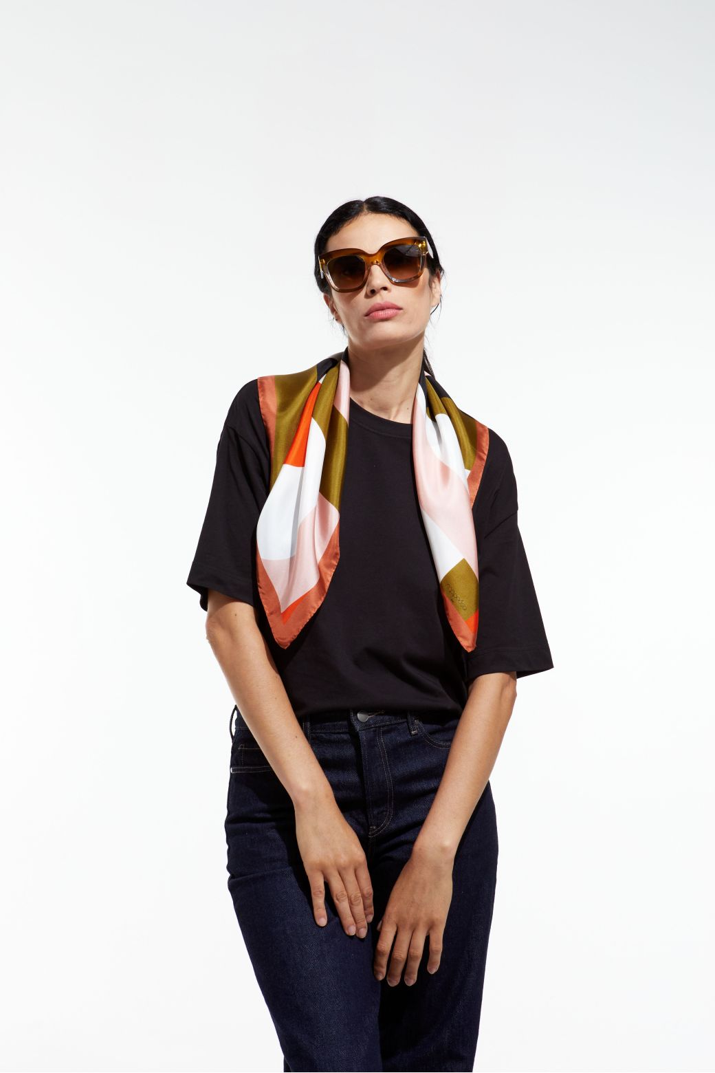 Z | Ma Poésie carré de soie graphique Vision kaki rose orange