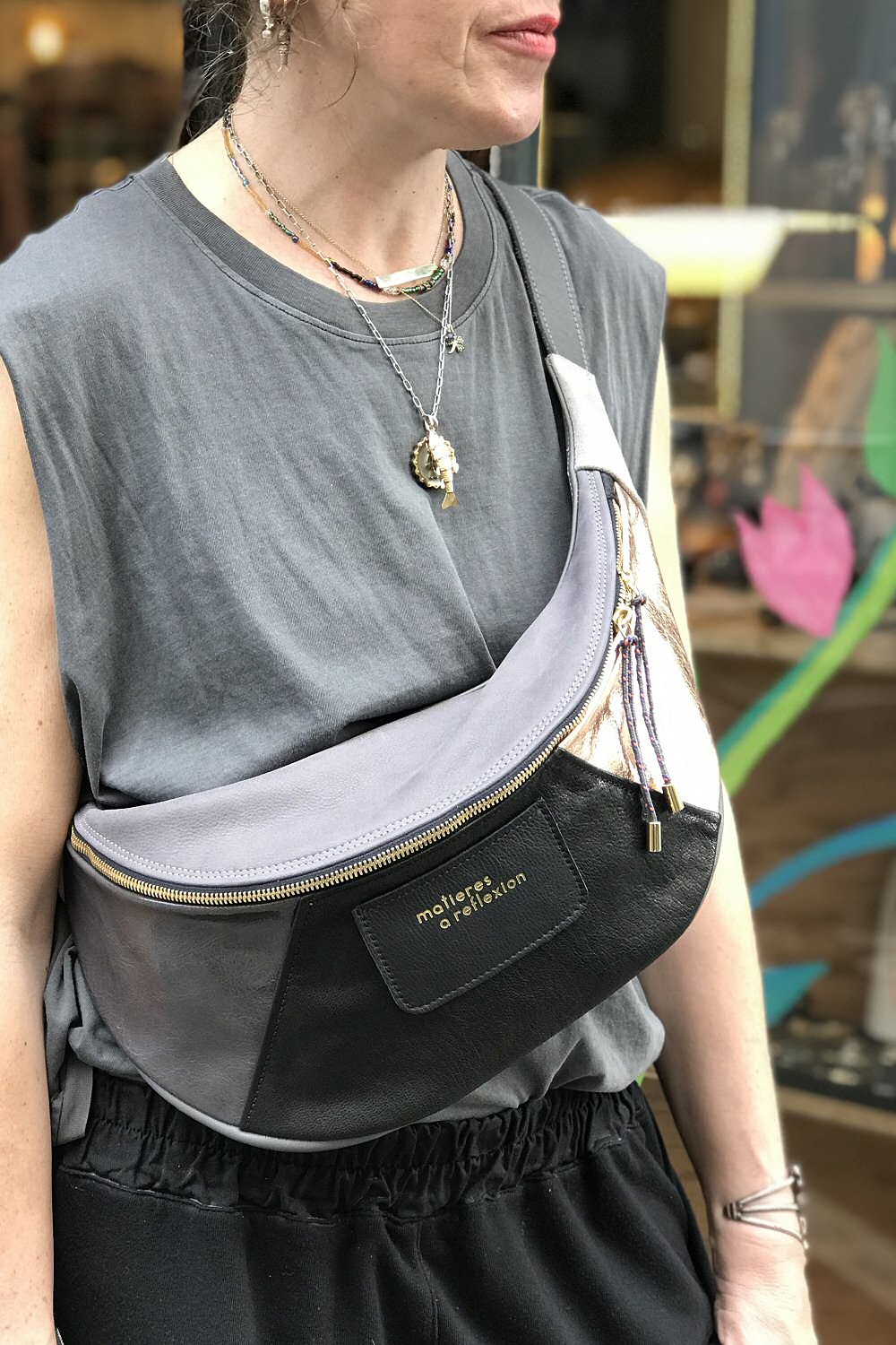 Z | Banane Cross Maxi cuir C45 noir taupe