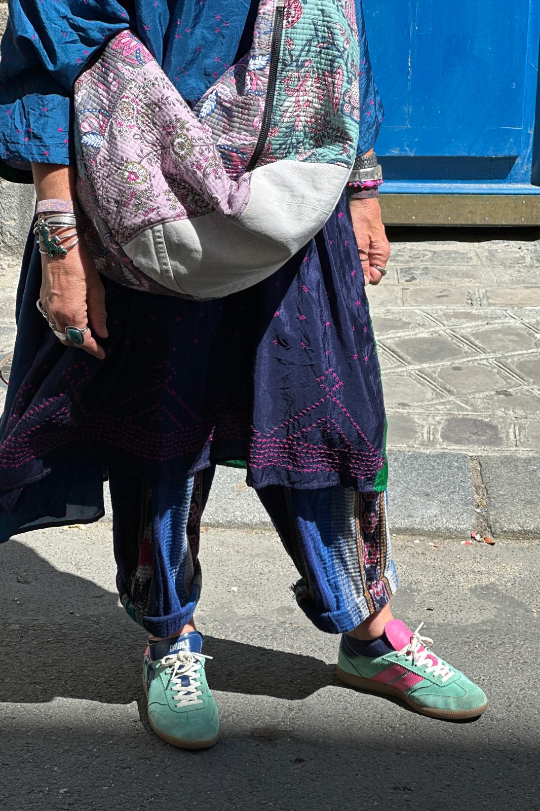 Yaya besace canvas Kantha et denim upcyclé