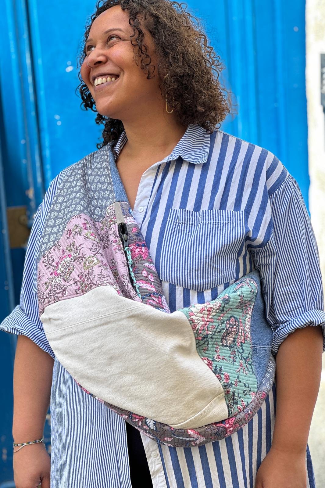Yaya besace canvas Kantha et denim upcyclé