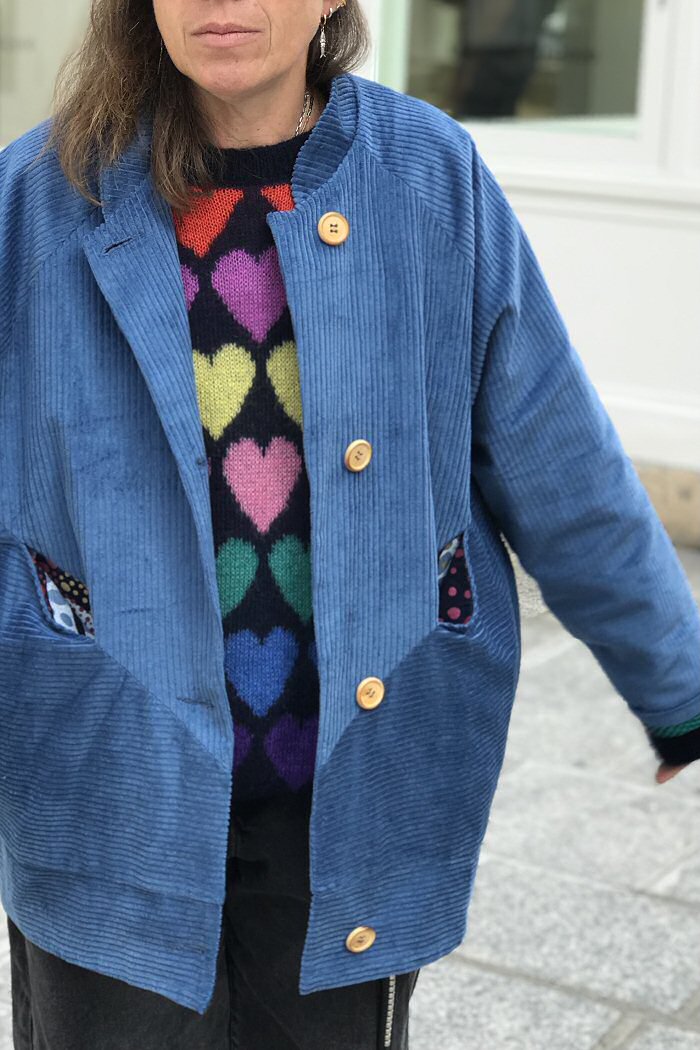 Matières à réflexion veste Teddy velours bleu