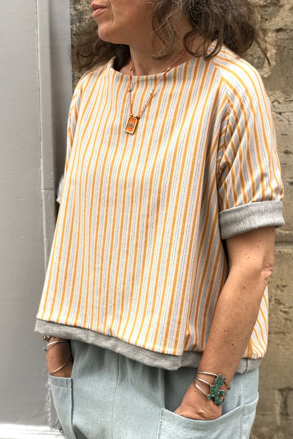 Z | Matières à réflexion top sweat Pilou Stripes jaune sunshine manches courtes