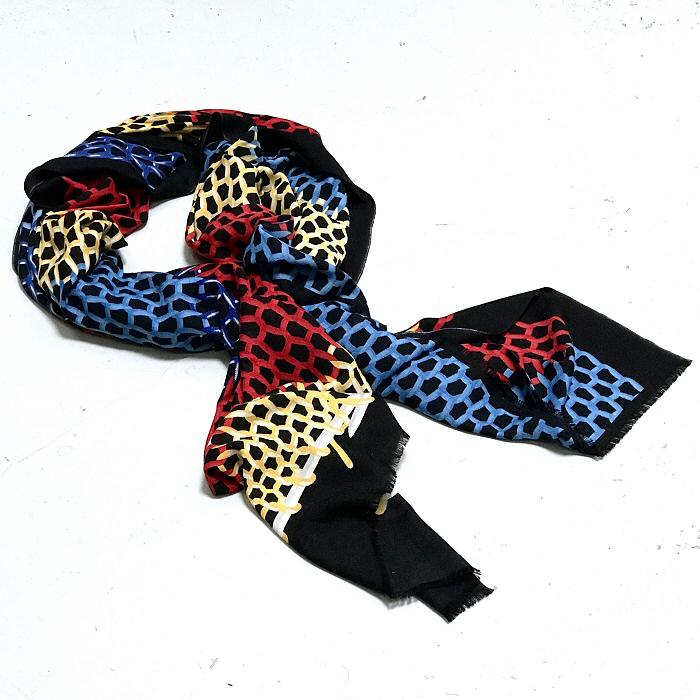 XWinter | Mii foulard en laine et soie graphique Maille rouge bleu jaune