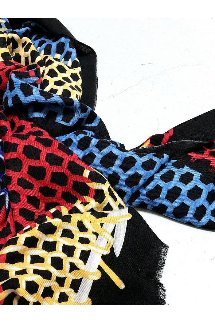XWinter | Mii foulard en laine et soie graphique Maille rouge bleu jaune