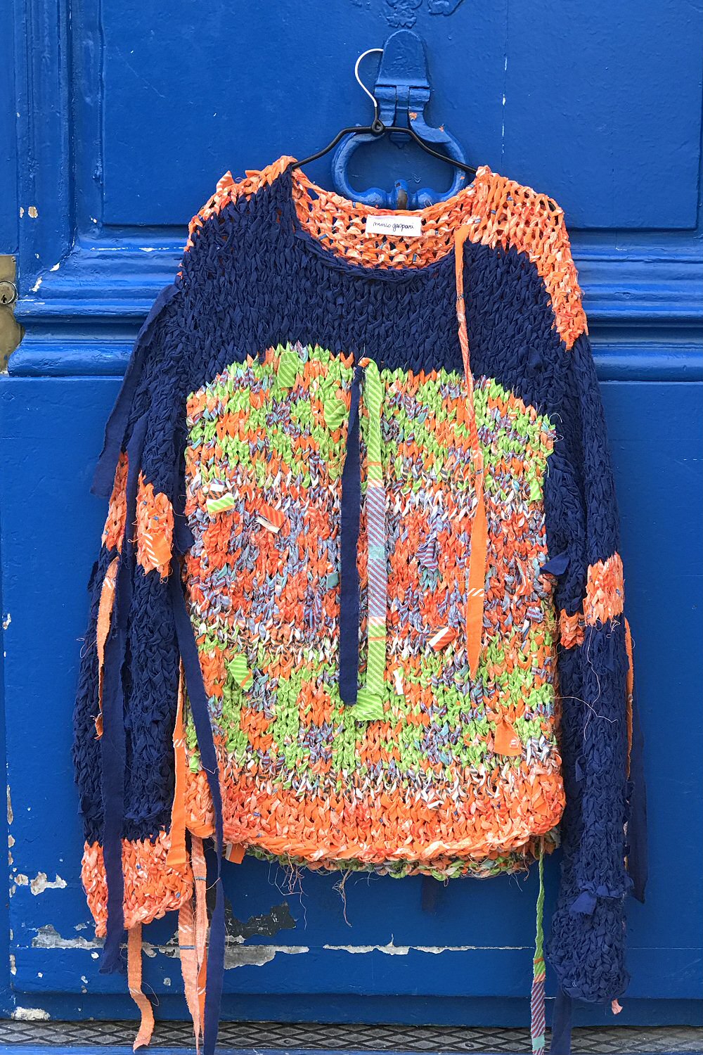 Mirco Gaspari pull tricoté / upcyclé navy orange vert