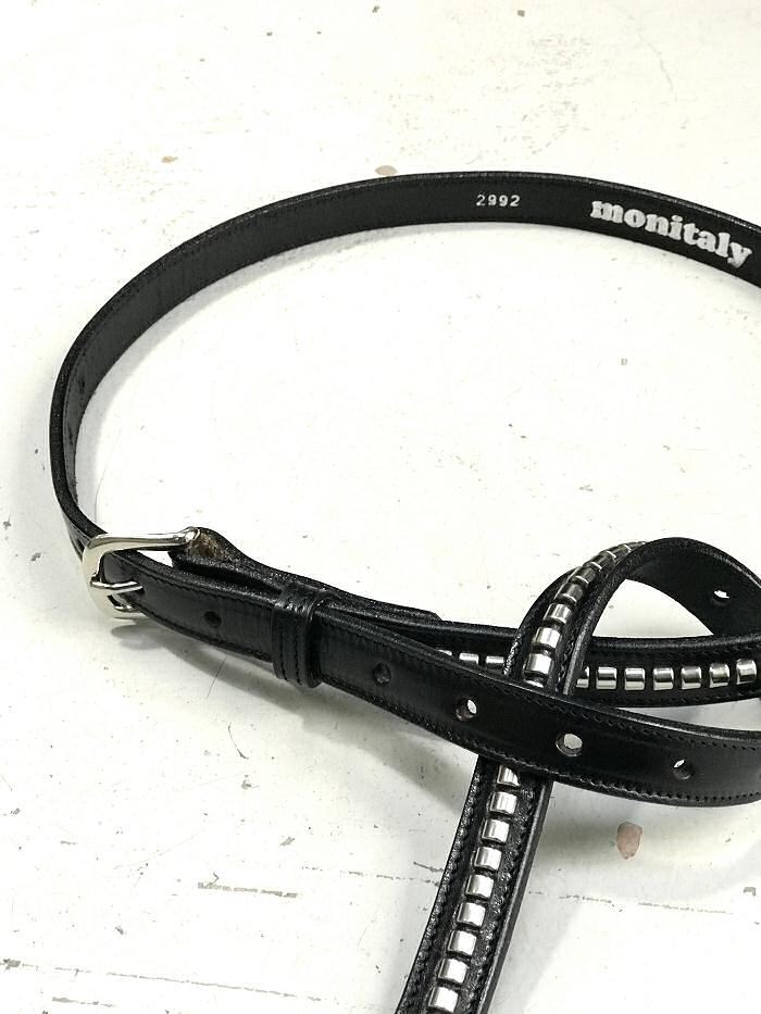 Monitaly ceinture cuir noir rivetée