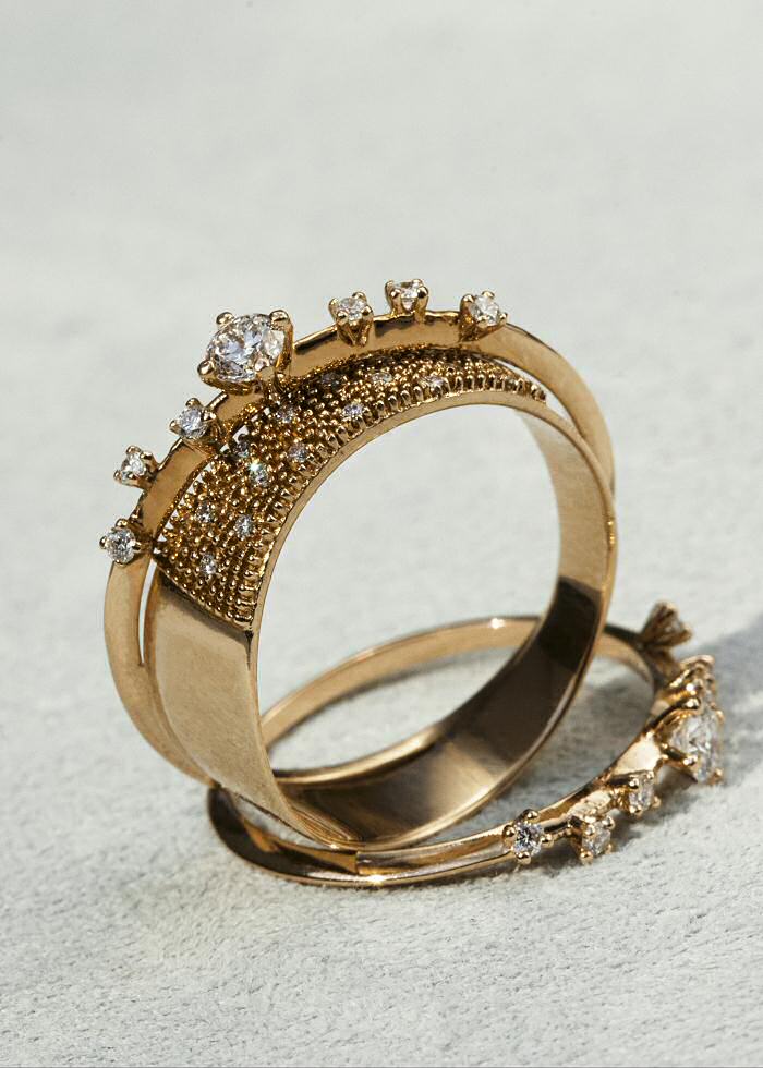 Sansoeurs bague Big Très Or Irregular Band or diamants