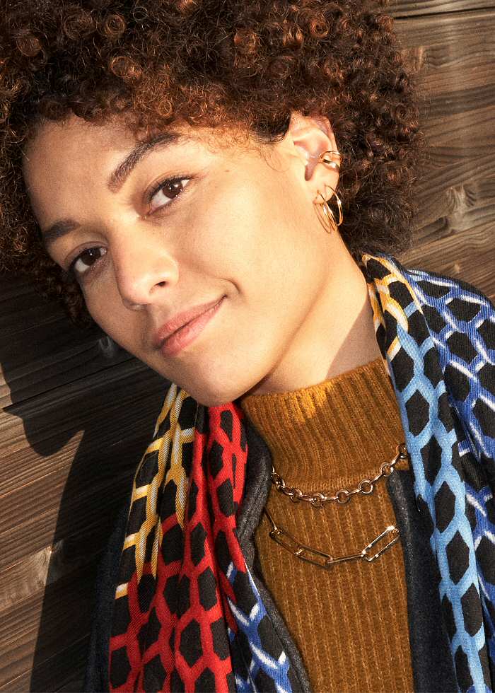 XWinter | Mii foulard en laine et soie graphique Maille rouge bleu jaune