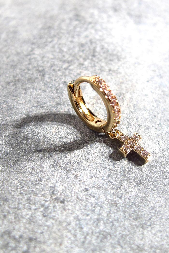 Bali Temples Huggie 8 Croix mini gold plaque or jaune strass