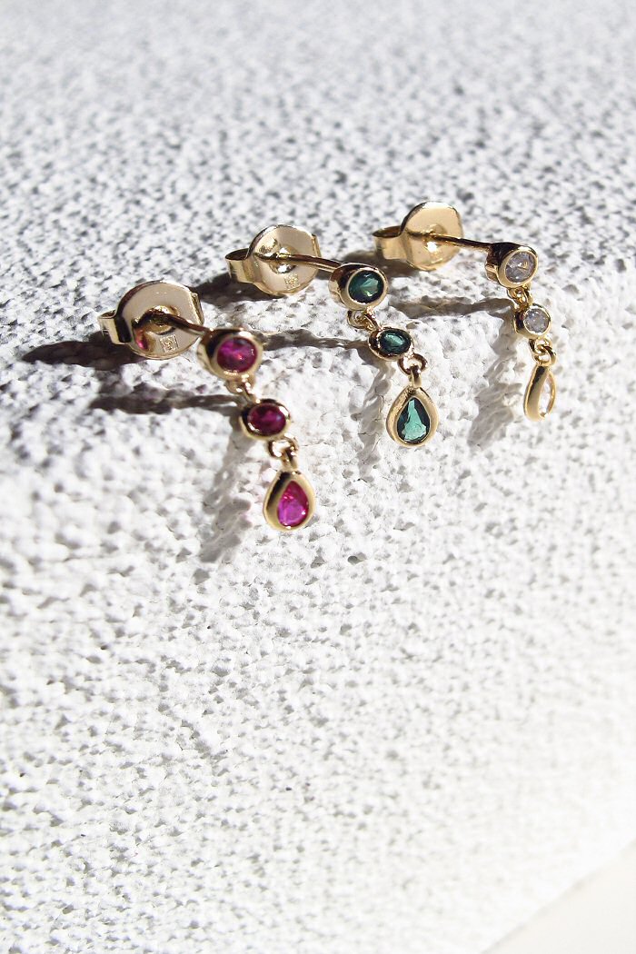 Bali Temples stud Drops pendant gold strass