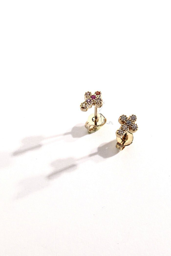 Bali Temples stud Croix gold strass