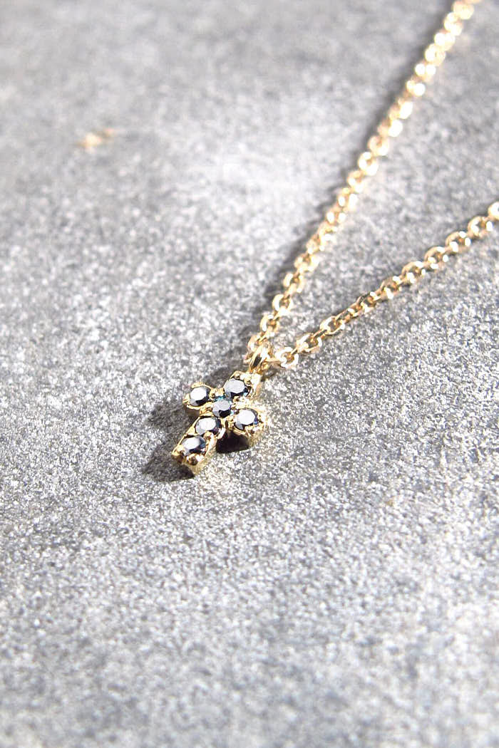 Feidt collier Croix mini pavé saphirs gris 9k