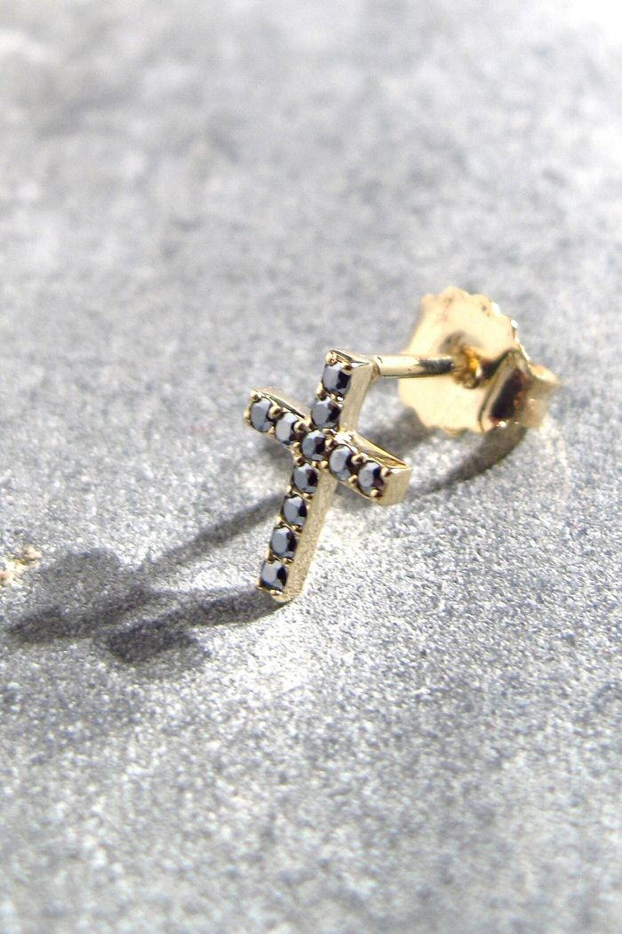 Feidt stud Croix pavé saphirs gris 9k