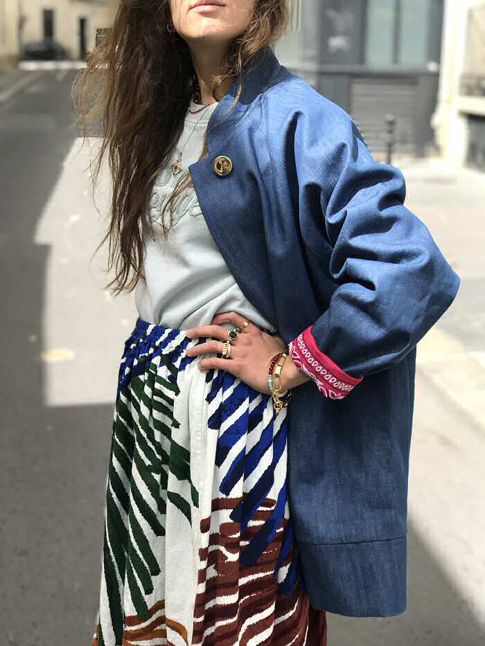 Matières à réflexion veste Teddy denim bleu brut bandana