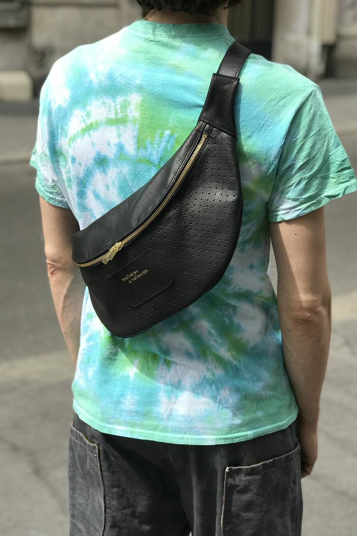 Banane Cross Maxi upcycled black perforated leather