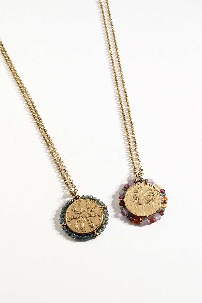 Palas collier médaille Belamar palmier soleil beads perles