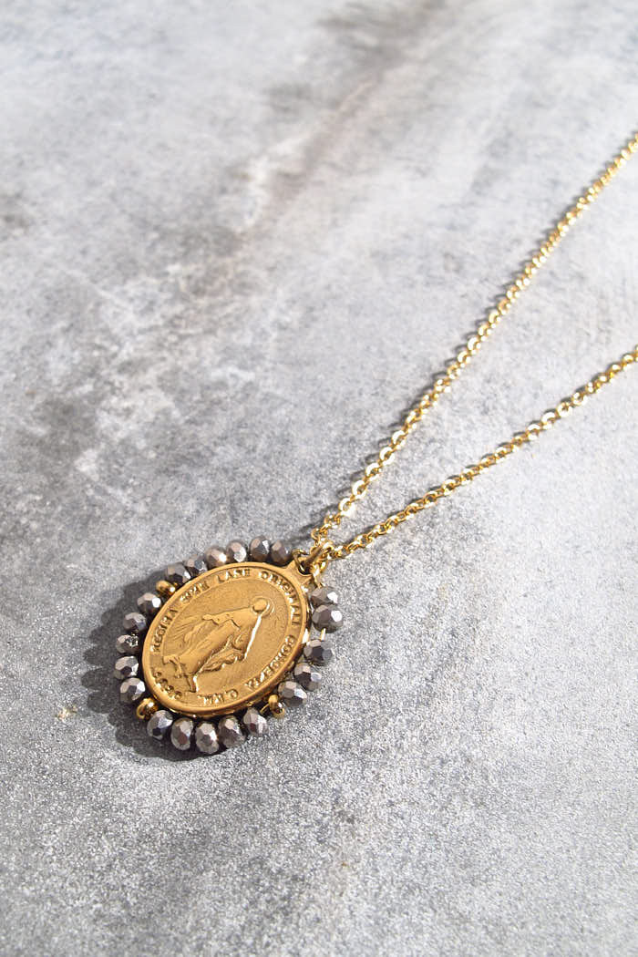 Palas collier médaille Santa Maria madone beads perles