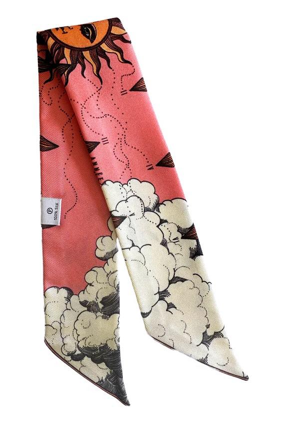 Année bandeau de soie Le Temps soleil nuages rose neutre made in France