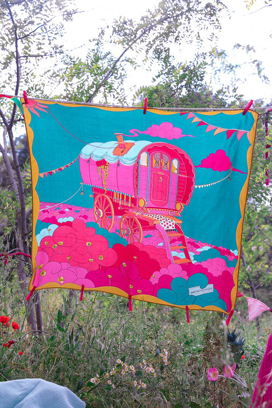 Année foulard en soie Adresse Inconnue Roulotte rose turquoise