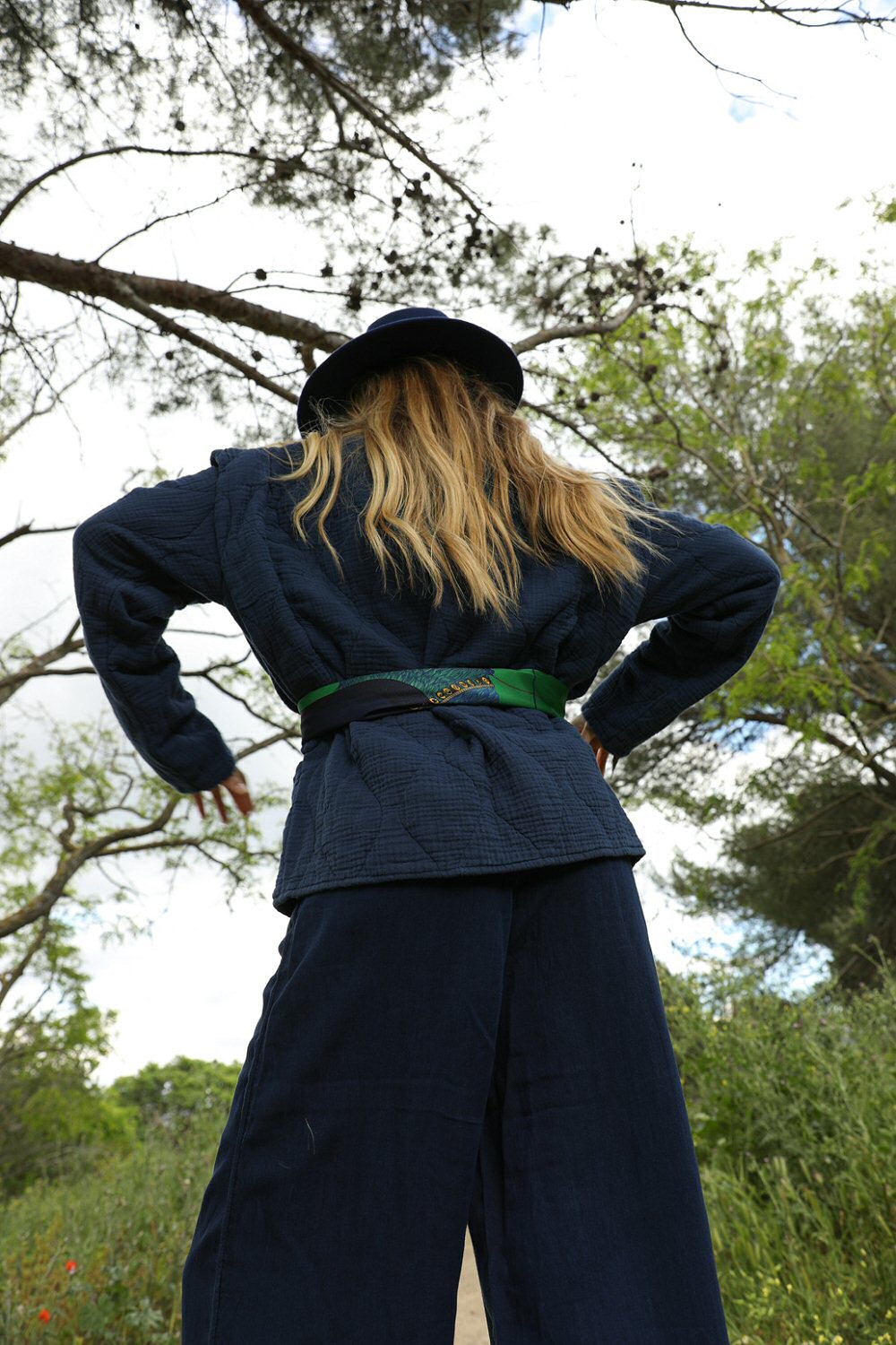 Année foulard en soie Cerf vert bleu