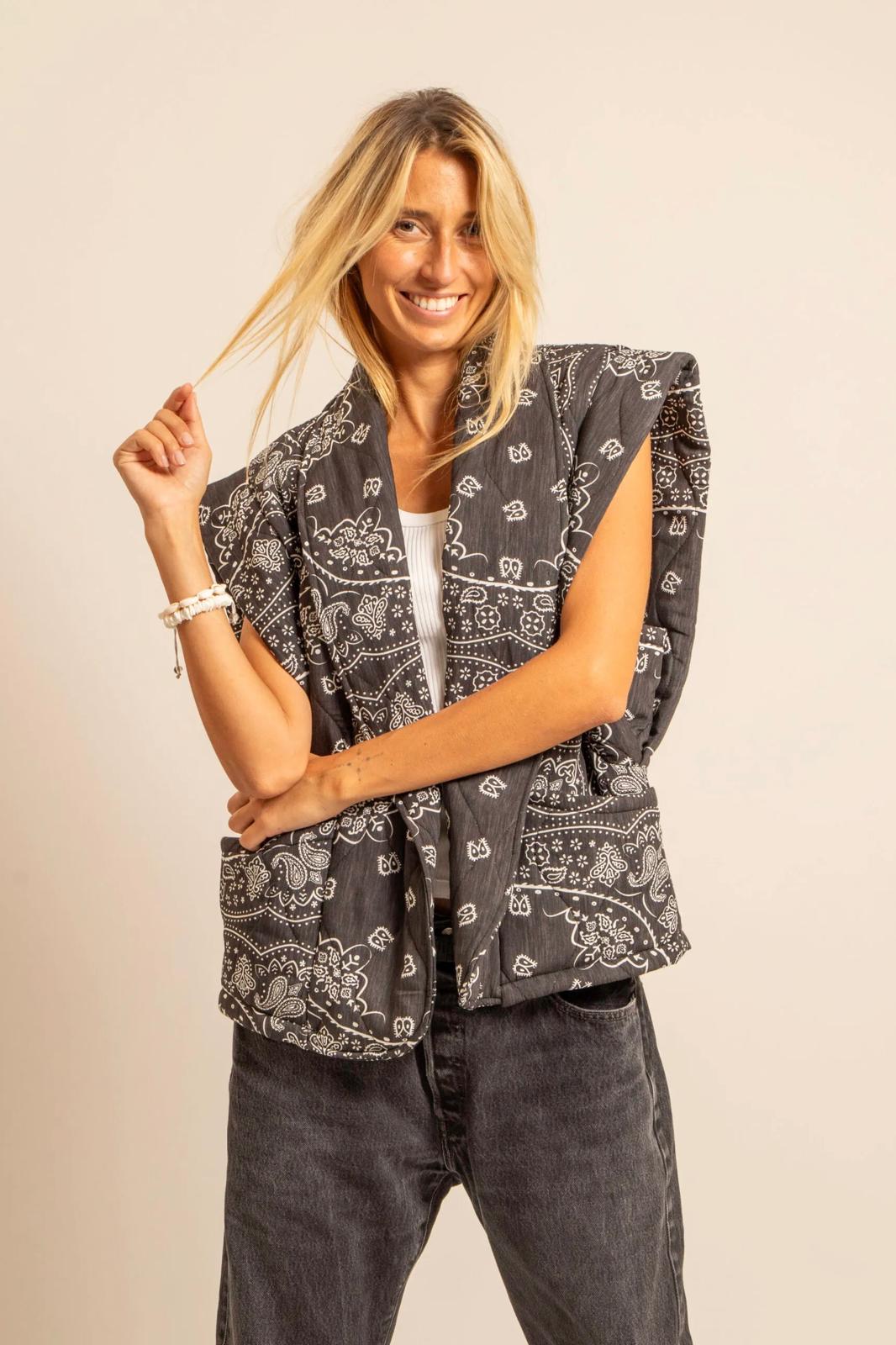 Aokyanos veste kimono Brooklyn sans manches bandana anthracite