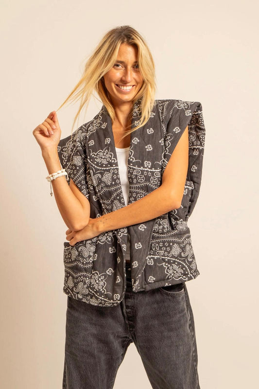 Aokyanos veste kimono Brooklyn sans manches bandana anthracite