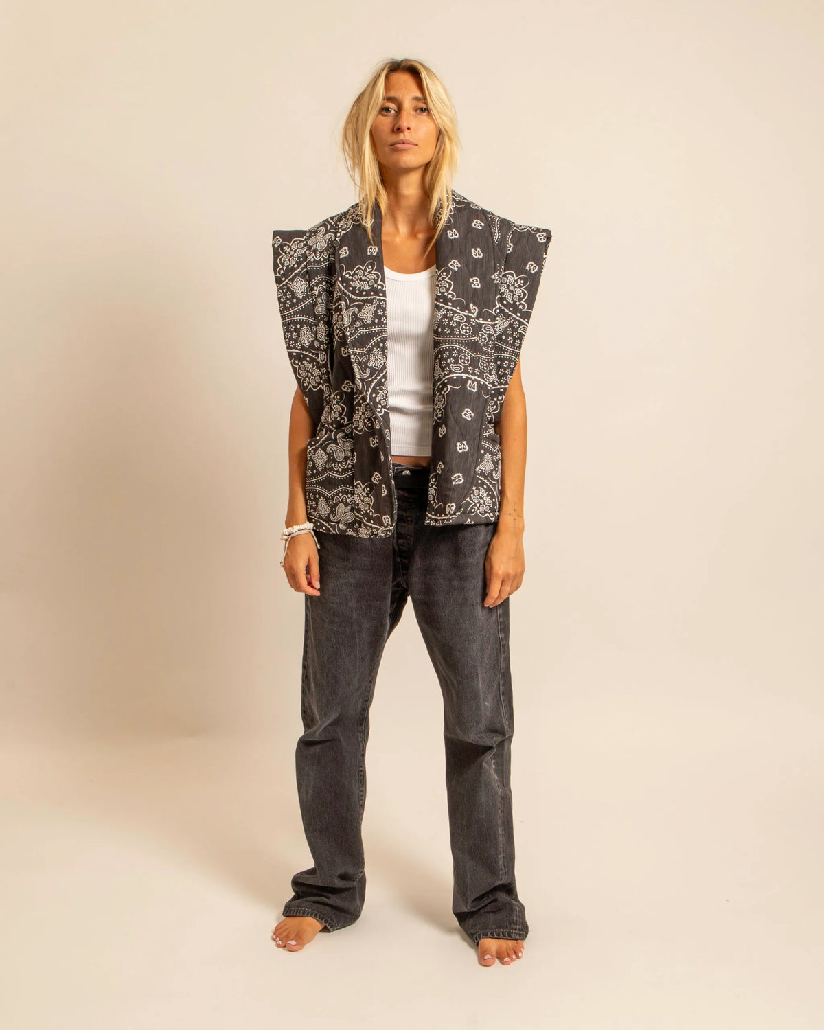 Aokyanos veste kimono Brooklyn sans manches bandana anthracite