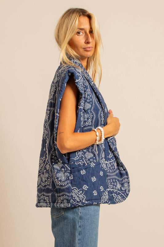 Aokyanos veste kimono Brooklyn sleeveless bleu bandana