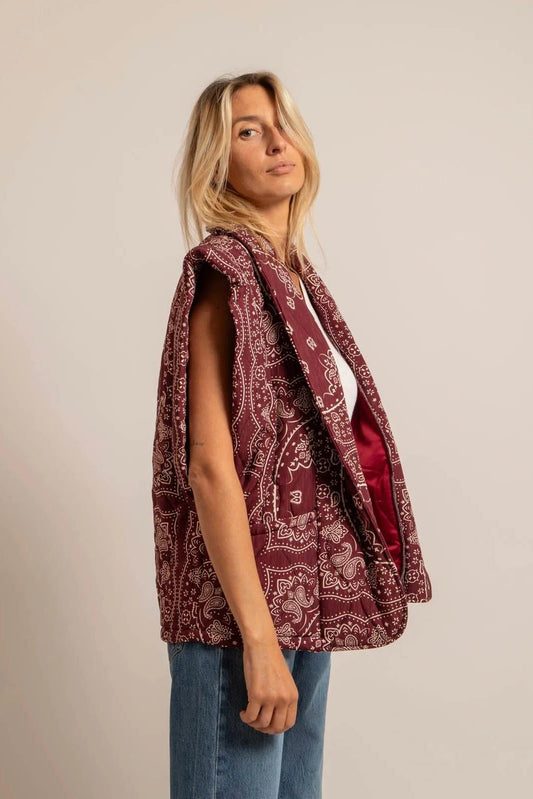 Aokyanos veste kimono Brooklyn sans manches bandana bordeaux