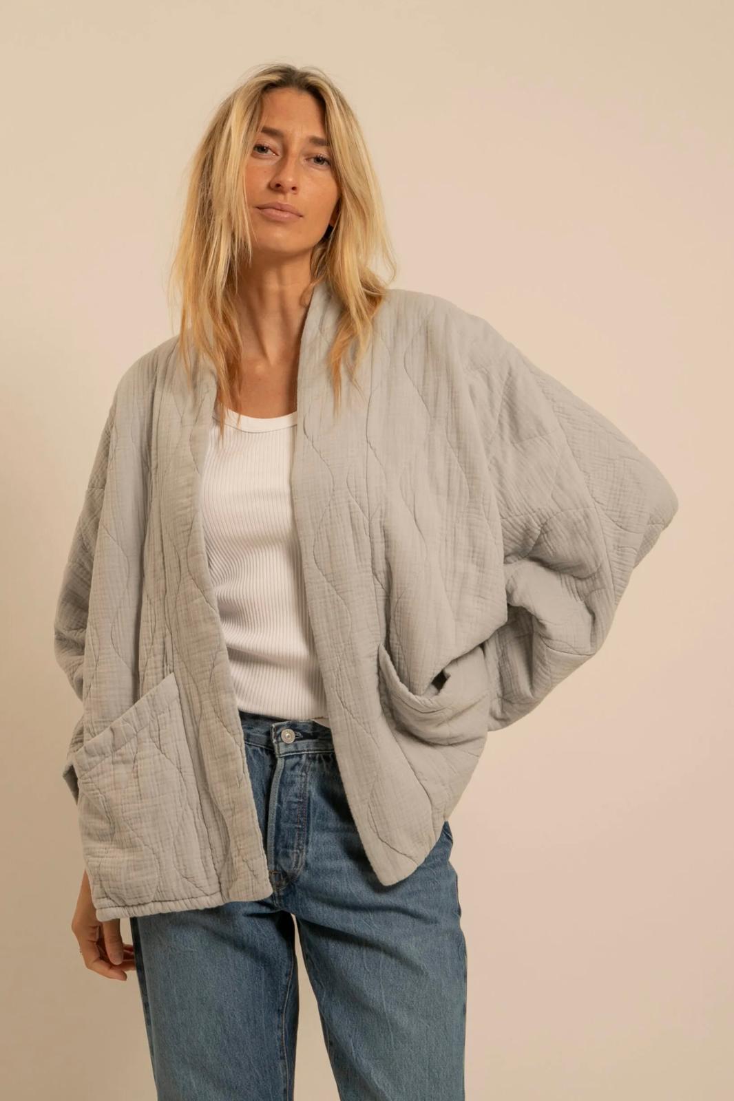 Aokyanos veste kimono Chicago gris perle